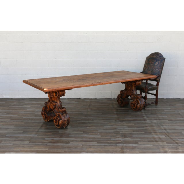 Vintage 1980s Custom French Style Solid Cedar Dining Table With Ornately Carved Pedestal Bases For Sale - Image 18 of 18