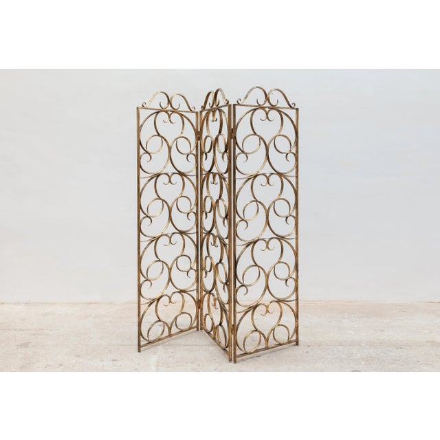 1950s Wrought Iron Decorative Gilt Folding Screen, Italy, 1950s For Sale - Image 5 of 9