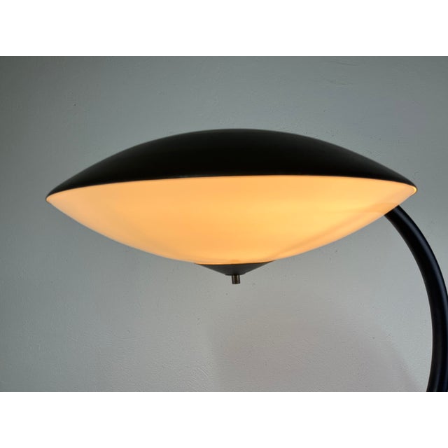 Floor Lamp in Black Metal and Glass Disc, 1950s For Sale - Image 3 of 9
