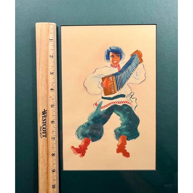 Original 1946 Folklore Dancers Paintings Watercolor & Gouache Signed at the back - Pair For Sale - Image 13 of 15