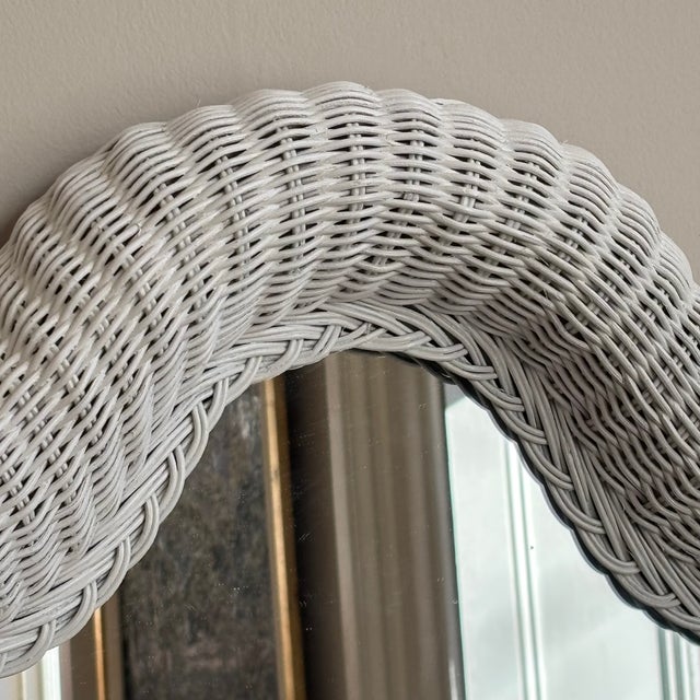 20th Century White Wicker Wall Mirror For Sale - Image 4 of 12