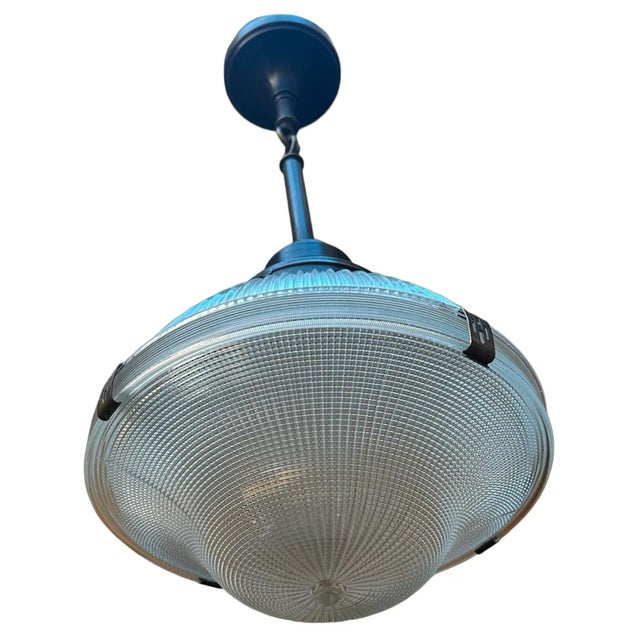 Holophane 4 Clip Glass Pendant on Brass Holder, Circa 1930 For Sale - Image 4 of 6