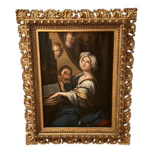 Antique Gilt Framed Old Masters Oil Painting on Canvas Saint Cecilia