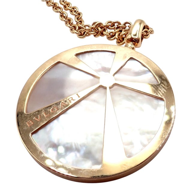 Bulgari Bulgari Intarsio Diamond Mother of Pearl Rose Gold Pendant Necklace For Sale - Image 4 of 13
