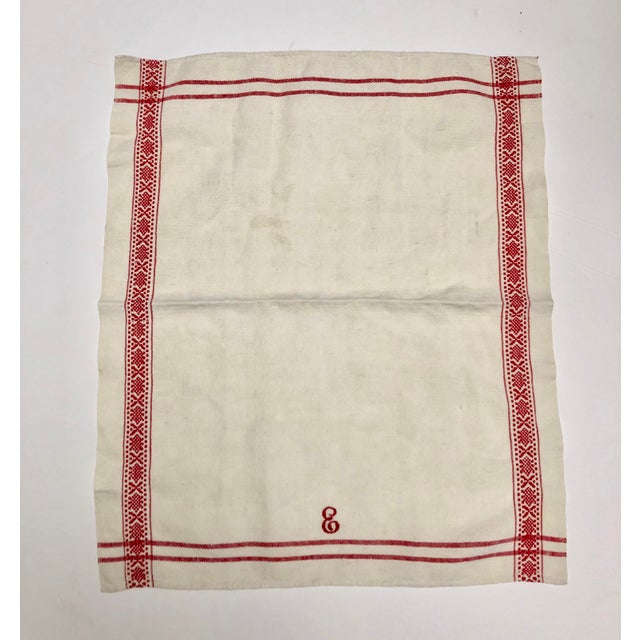 1950s Vintage Belgian Flax Linen Monogrammed Red and White Towels A