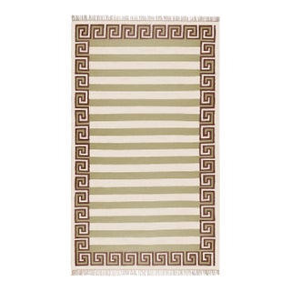 Part & Parcel Goods Wool Stripe Rug, 8' x 10', Sage, Chocolate and Eggshell For Sale