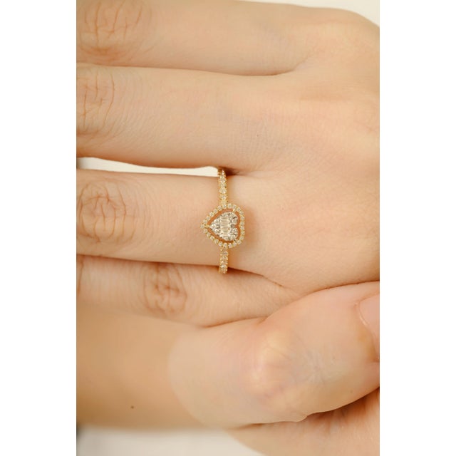 14k Yellow Gold Heart Diamond Engagement Ring Size 5 For Sale - Image 4 of 11