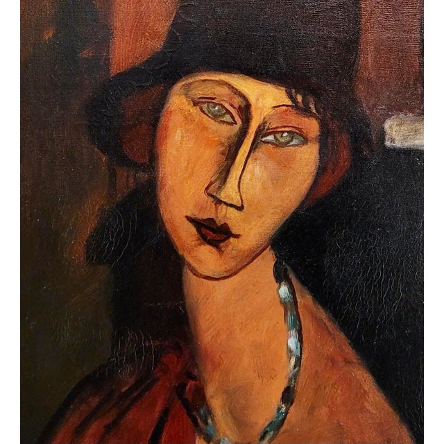 After Modigliani - Portrait of a Girl W/ Hat & Necklace -1930s Oil Painting For Sale - Image 4 of 9
