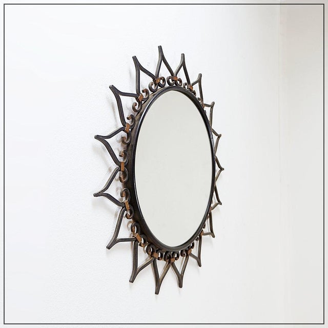 Sunburst Wall Mirror in Iron with Heart Motif, 1960s For Sale - Image 6 of 12