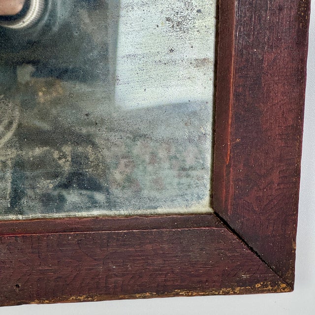 Antique Primitive Distressed Wall Mirror in Wood Frame With Peeking Color For Sale In New York - Image 6 of 10