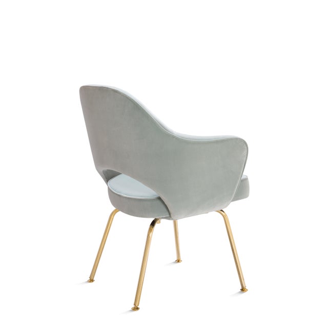 Late 20th Century Saarinen Executive Arm Chairs in Celadon Velvet, Gold Edition For Sale - Image 5 of 8