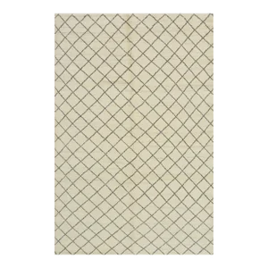 Moroccan Rug 6′ X 9′ Ivory Brown Wool Contemporary Hand-Knotted Carpet