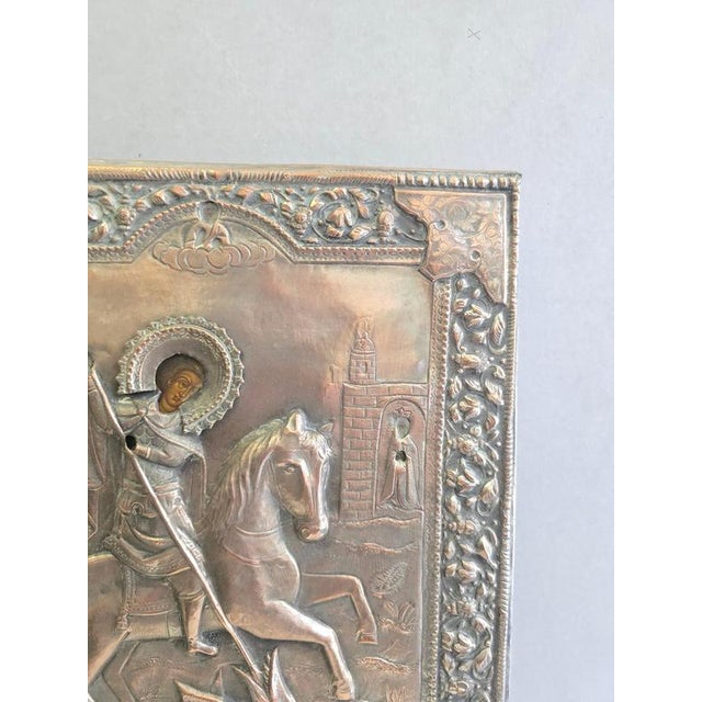 Metal Icon of Saint George Slaying the Dragon, 1890, 19th Century, Painting on Panel For Sale - Image 7 of 11