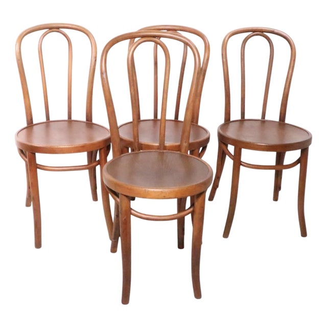 Early 20th Century Set of Four Vienna Secessionist Style Thonet Bentwood Cafe Bistro Dining Chairs For Sale