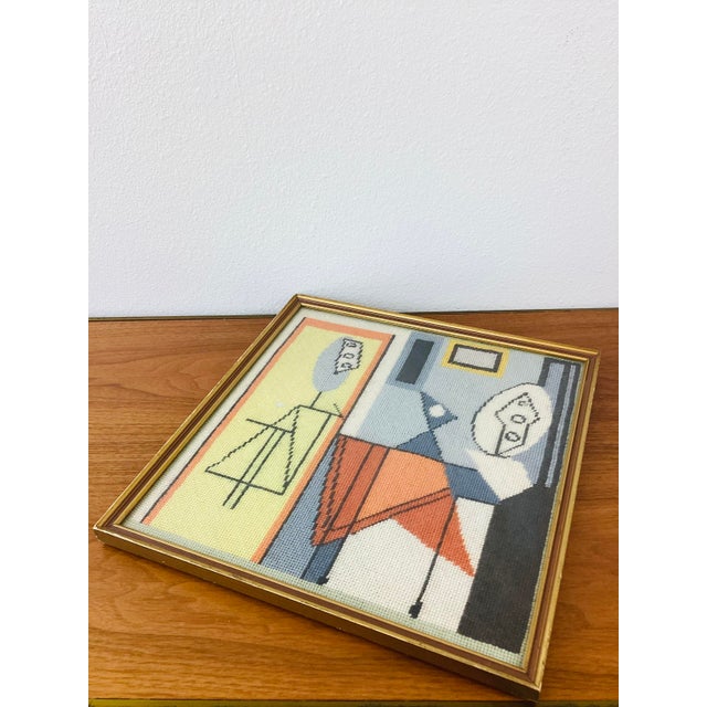 Mid-Century Modern Vintage 1960s Picasso Style Mid Century Modern Abstract Framed Needlepoint Picture For Sale - Image 3 of 6
