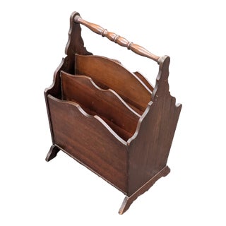Vintage Mahogany Canterbury Magazine Rack Featuring a Scalloped Wood Design For Sale