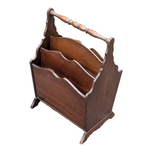 Vintage Mahogany Canterbury Magazine Rack Featuring a Scalloped Wood Design