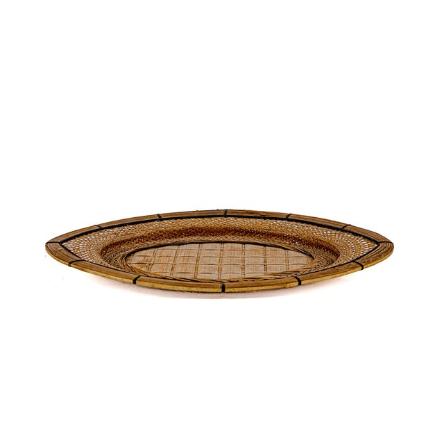 Vintage Handcrafted Philippines Woven Bamboo & Rattan Serving Tray. It is commonly used as a kitchen countertop tray, a...