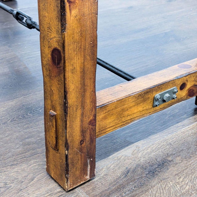 Pottery Barn Rustic Plank Wood Writing Desk With Metal Accents For Sale In San Francisco - Image 6 of 9
