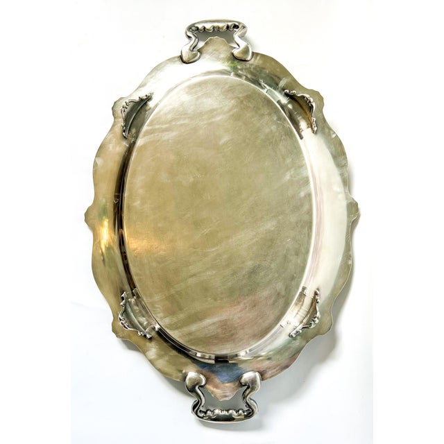 Metal 1940s Reed & Barton Silver Tray – Shell Motif Oval Footed Serving Piece For Sale - Image 7 of 12