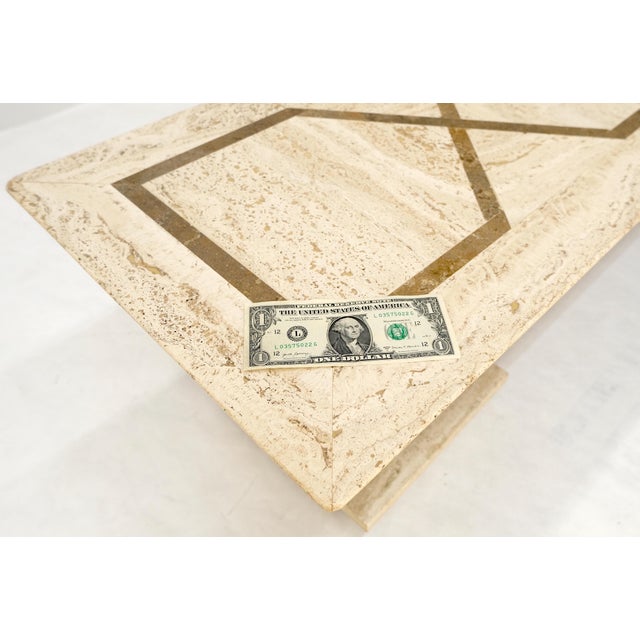 Beige Inlayed Travertine Top & Base 18x60" Rectangle Mid Century Modern Coffee Table For Sale - Image 8 of 12