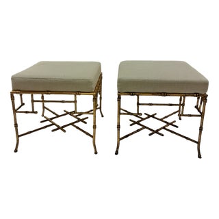 Small Metal Stools with Golden Bamboo Finish, 1970s, Set of 2 For Sale