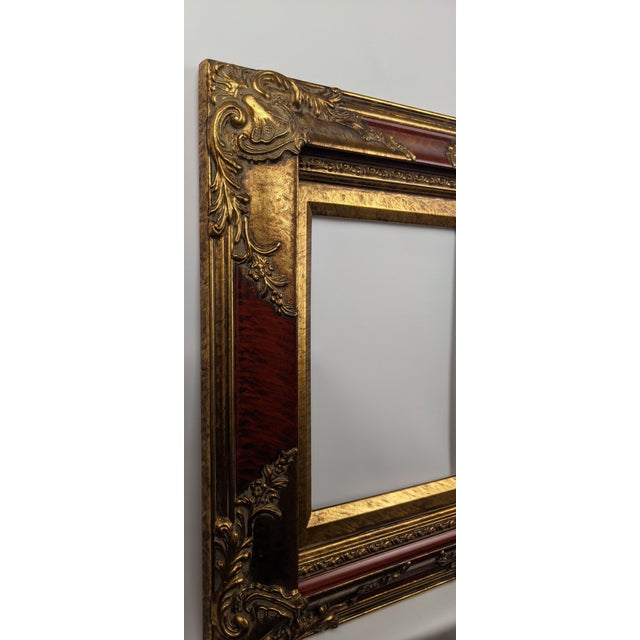 Ornate Red and Antique Gold Gilt Wood Picture Frame With Baroque-Style Relief For Sale - Image 11 of 12