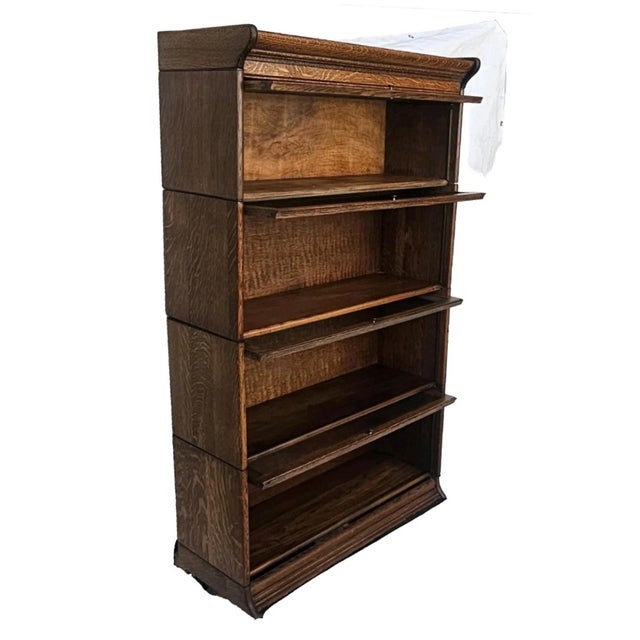 Antique Quarter Sawn Oak Barrister Bookcase 4 Stack Mission Lawyer Bookcase C1900 For Sale - Image 4 of 18