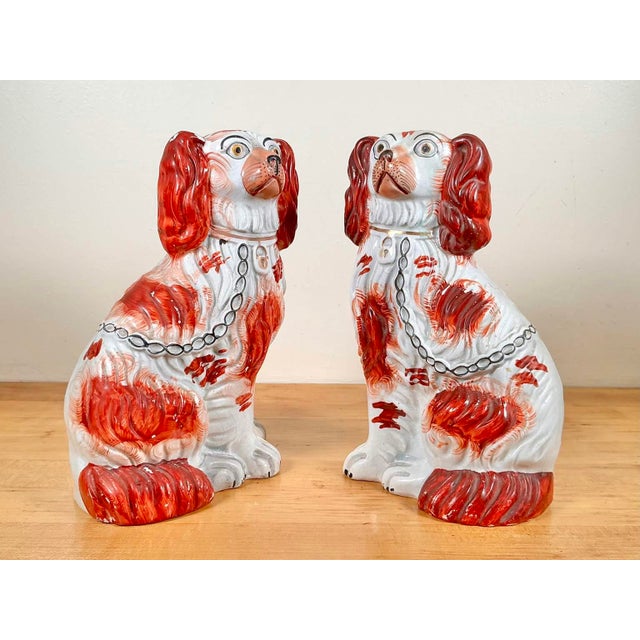Ceramic Pair of Antique Staffordshire King Charles Spaniel Figurines For Sale - Image 7 of 11