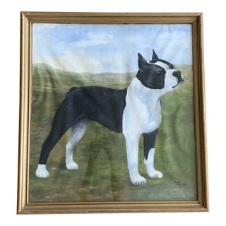 Mid 20th Century Dog Portrait Oil Painting, Framed For Sale