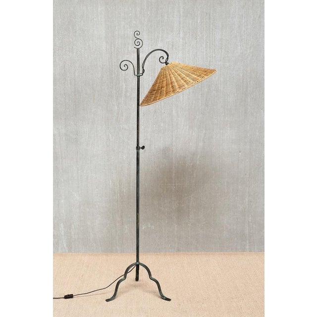 Wrought Iron Floor Lamp with Rattan Shade by Harald Notini, Böhlmarks, Sweden, 1930s For Sale - Image 10 of 17