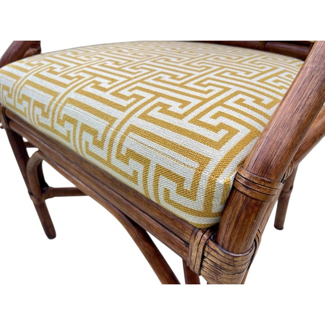 Palecek Pavilion Rattan Armchairs, Pair, Custom Greek Key Fabric, Hollywood Regency Style For Sale - Image 9 of 12