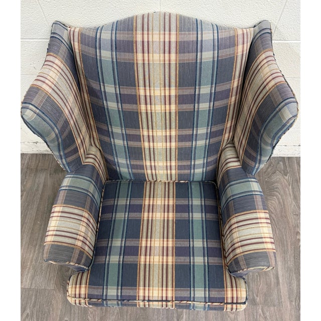 Vintage Wingback Plaid Upholstered Armchair For Sale In Kansas City - Image 6 of 11