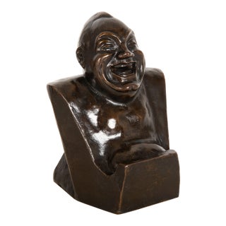 Rare “Laughing Buddha - Self Portrait” Bronze Sculpture Bust by Enrico Caruso For Sale