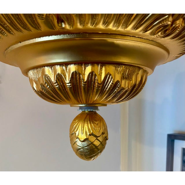 Neoclassical Myran Allan Luxury Lighting Vintage Italian Satin Glass and Gold Semi Flush Mount/Chandelier For Sale - Image 3 of 7