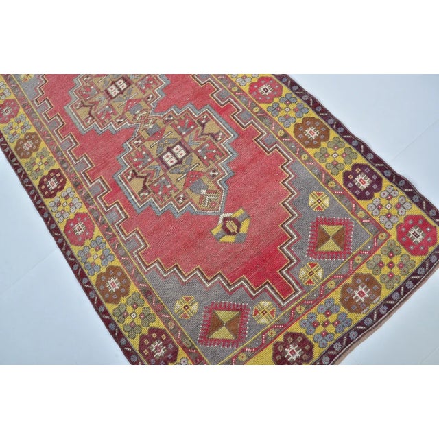 1950s Faded Rose and Dark Slate Border, Low Pile Distressed Turkish Rug For Sale - Image 9 of 10
