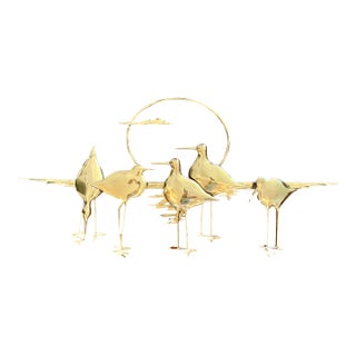 1980 MCM Bijan Bahar Brass Wall Art Sculpture Nantucket Sandpipers or Shorebirds For Sale