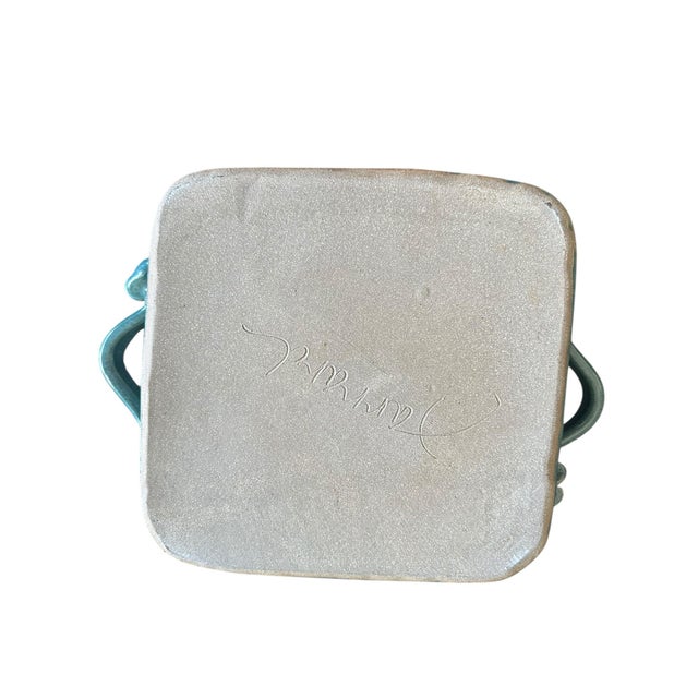 1970s Handmade Pottery Sculpture—a Square Bowl Design With Handles, Signed by Artist For Sale - Image 9 of 9