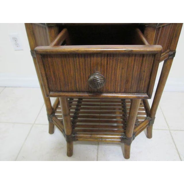 Brown 1980s Tommy Bahama Bali Hai Flamingo Octagonal End Table One Drawer For Sale - Image 8 of 12