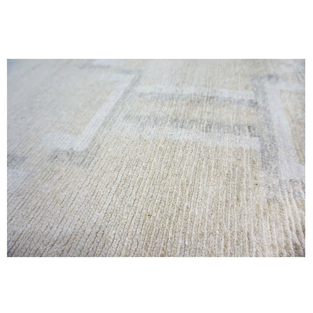 Nepalese Modern Wool & Silk 12X15 Beige, Ivory & Grey Handmade Area Rug #1143905 For Sale - Image 10 of 12