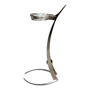 Space Age Sculptural Silver Metal Stand Wine Decanter