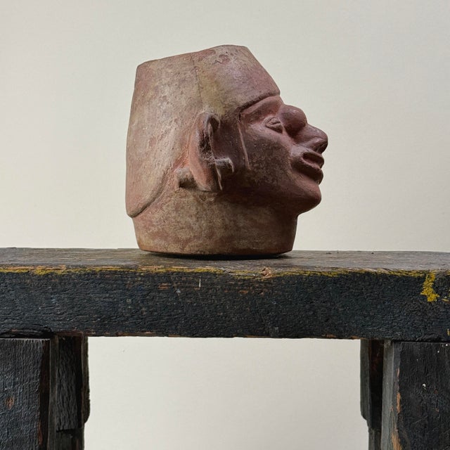 Tribal Rare Pre-Colonial Moche Portrait Head Vessel With Tumor and Facial Paralysis (Circa a.d. 200-500) For Sale - Image 3 of 10
