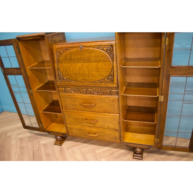 Brown Vintage Art Deco Glazed Oak Bookcase, 1930s For Sale - Image 8 of 11