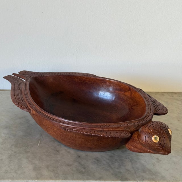 Tribal Antique Primitive Hand Carved Wood Bowl in Shape of Sea Turtle For Sale - Image 3 of 8