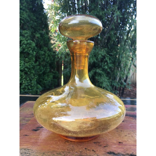Vintage MidCentury Handblown Amber Glass Empoli Italian Decanter Italy