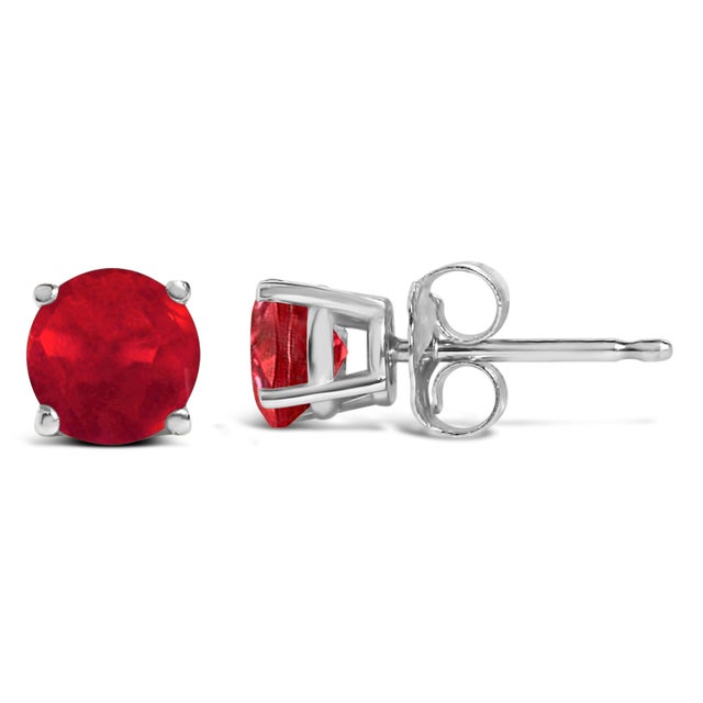 Contemporary 14K White Gold 5X5MM Round Red Ruby Solitaire Stud Earrings For Sale - Image 3 of 5