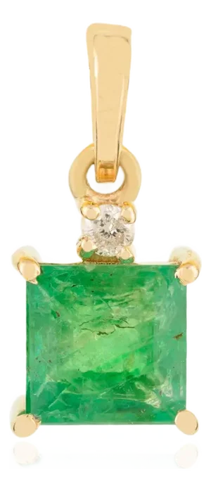 Handcrafted 14k Yellow Gold Emerald Solitaire Pendant With Diamond Accent