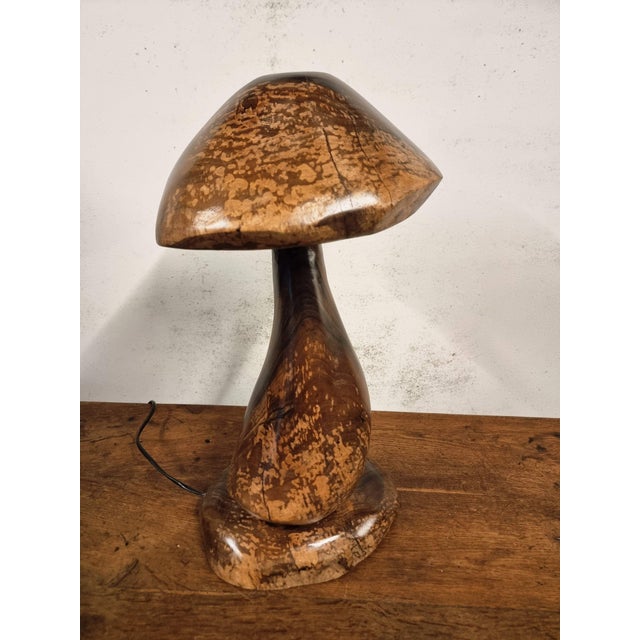 Hand-Carved Wooden Mushroom Table Lamp with Integrated Led For Sale - Image 17 of 18