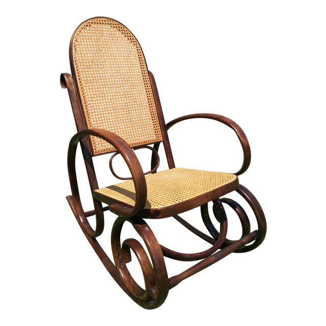 Vintage Bentwood & Cane Rocking Chair In The Style of Michael