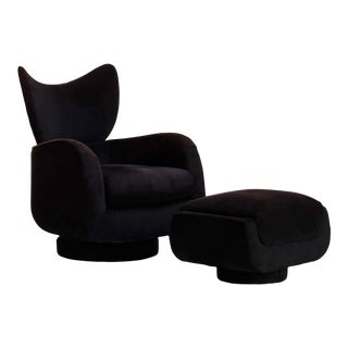 Vladimir Kagan for Directional Black Ultrasuede Swivel Lounge Chair and Ottoman For Sale